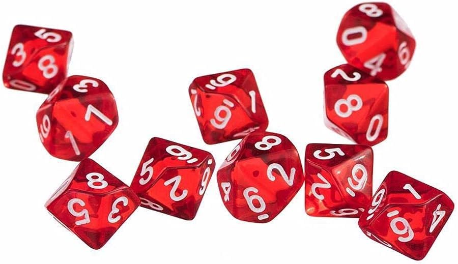 D10 Transparent Coloured dice - Set of 10
