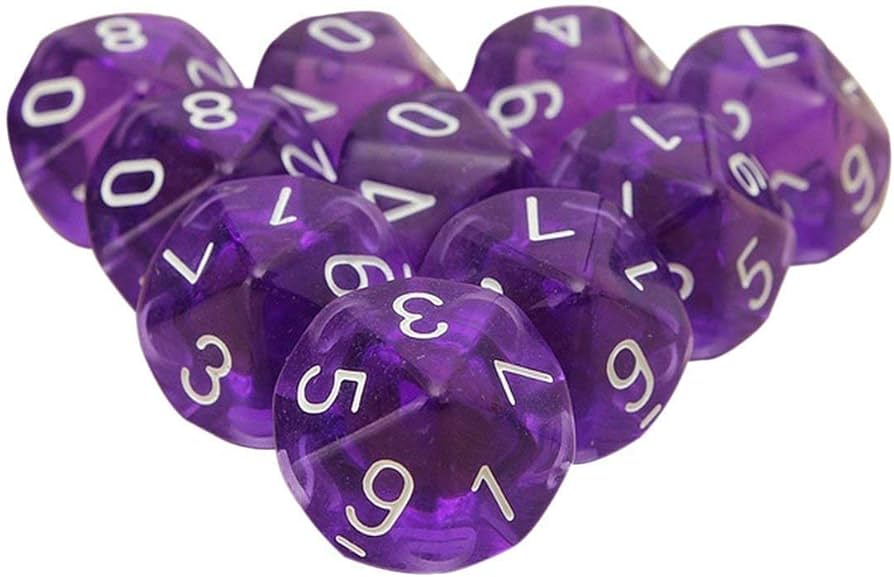 D10 Transparent Coloured dice - Set of 10